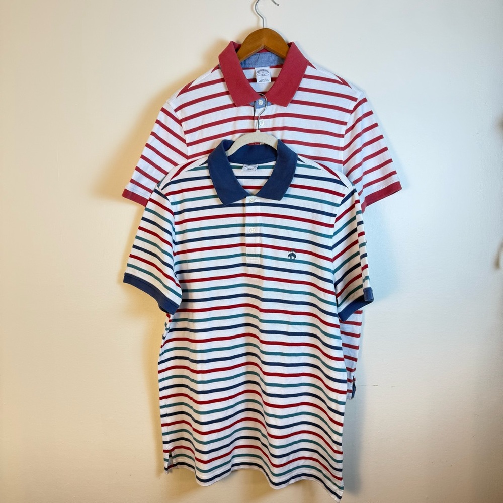 Brooks Brothers Mens Red‎ Blue Striped Pique Polo Shirts Slim Fit XL 100% Cotton